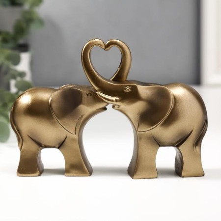 Souvenir Polystone "Two African Elephants" Bronze (set 2 pcs) 10.5x15x3.5 cm