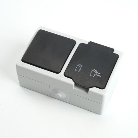 Block: 1-seater socket s/h + 1-clavy switch, PST16-11-54/10-111-54, gray/graphite-1