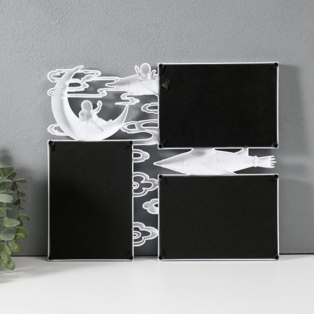 Photo frame plastic in 3 photos 10x15 cm "Cosmonaut on the Moon" White 1.5x32.8x28 cm-1