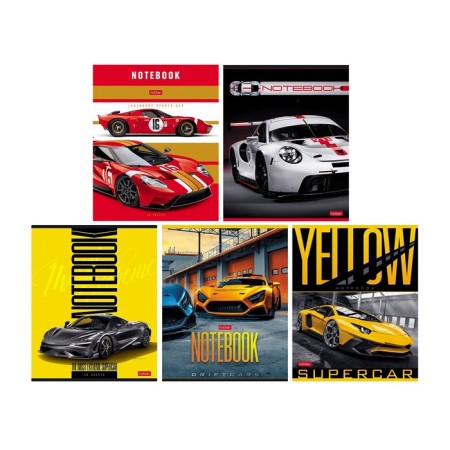 Notebook of 48 sheets in the "Sports Auto" line, cover coated cardboard, rounded corners, an offset block 65g/m2, mix