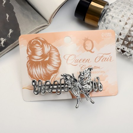 Hair hair clip "Liberty" butterfly wave, 7 cm, silver-2