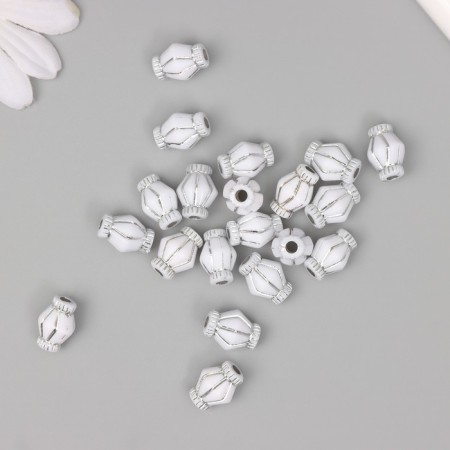 Beads for creativity Plastic "Romb" white-silver set 20 g 1.3x0.8x0.8 cm-2