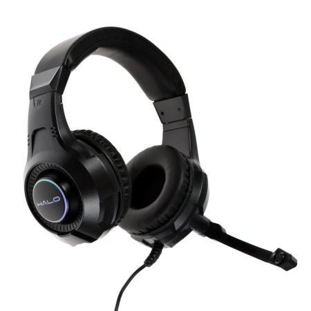 Qumo Halo headphones, game, microphone, 2x3.5+usb, 2m, backlight, black