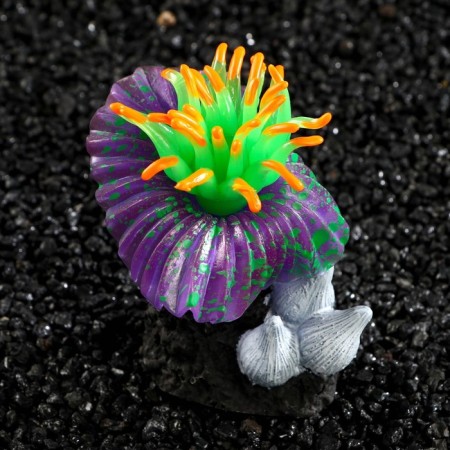 Decor for the aquarium "Coral on the platform" Silicone, 7 x 7 x 8.5 cm, purple-3