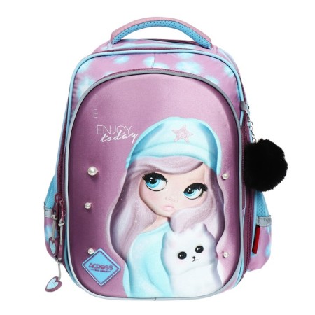 School backpack 37 x 28 x 13cm, ergonomic back, Across 557, + bag, pink-2