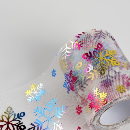 Fatin with snowflakes, with multi -colored embossing, 7.5 cm, 11 ± 1 g/sq.m, 9.1 ± 0.5 m, white color No. 33-2