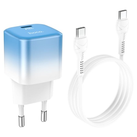 Network charger Hoco C101A, Type-C, 20 W, PD + Qc, Type-C-Type-C, 1 m, blue-2