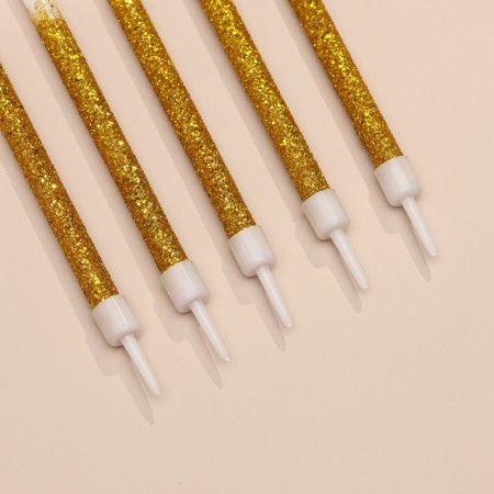 Candles for the cake "Shiny radiance", 6 pcs, white with gold-3