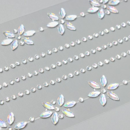 Sticker of rhinestones plastic tattoo on the body "Flower application" silver set 2 sheets 18x8 cm-2