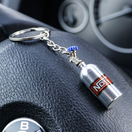 Cartage keychain, nitrogen oxide, metal, chrome