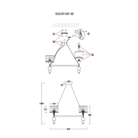 Suspended EVOLUCE lamp. Sle107103-05. Pazione. 5x40 watts, E14, 63x63x30 cm, chromium color-9