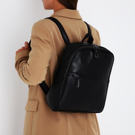 Women's backpack made of artificial leather with lightning, 2 pockets, black color-8