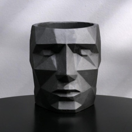 Polygonal pots from gypsum "Head", Black color, 11 × 12 cm-1