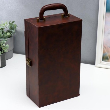 Casket wood, leatherette to the bottle "Plant patterns" 3 objects 37x26x11.5 cm-6