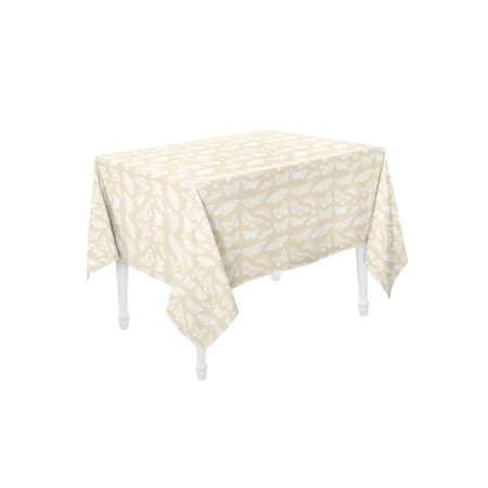 Butterflies White tablecloth, size 140x150 cm, beige color