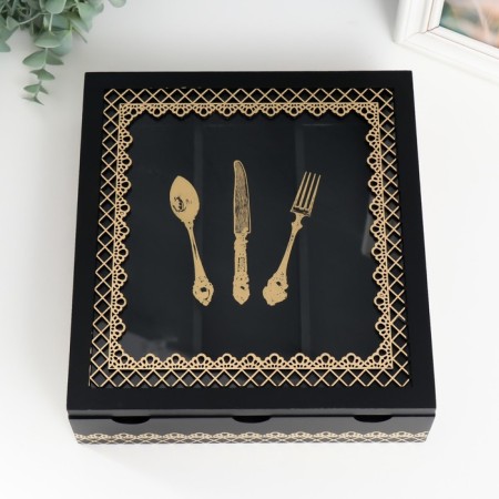 Casket tree with divisions "Dining objects" black with gold 26x24x6.8 cm-2
