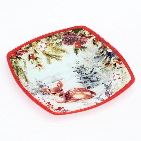Plate flat New Year's expensive attention "Forest Tale", 20 cm, glass-1