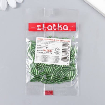 Бисер "Zlatka" стеклярус 10 г, размер 3", 6 мм, №0027 зеленый 93"78549-2