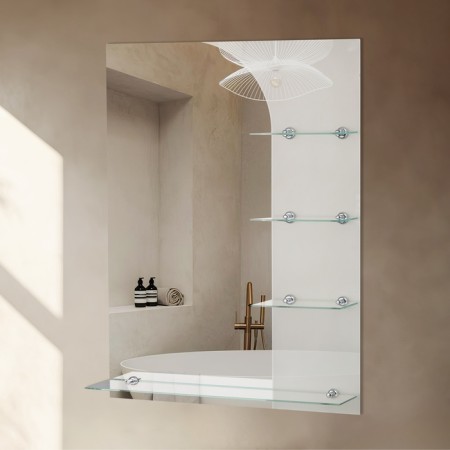 Mirror, wall, with sandblasting graphics, with shelves, 60 × 80 cm