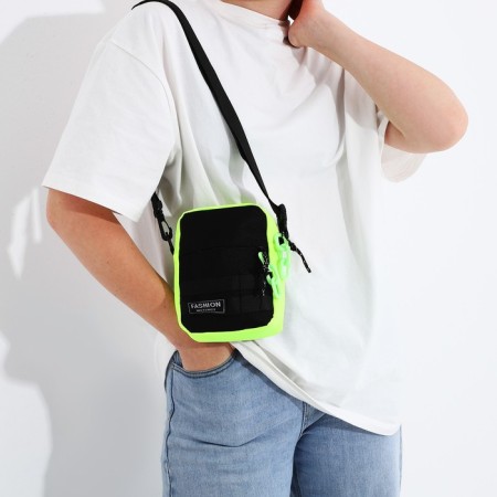 Young youth bag with zipper, 1 outer pocket, black/green color-5