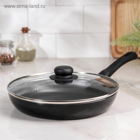Pan PROMO, D = 26 cm, glass cover, anti -stick coating, black color-9