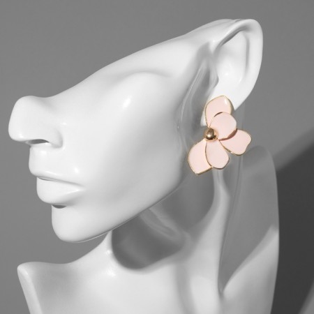 Emall earrings "Flower" half, pink color in gold-3
