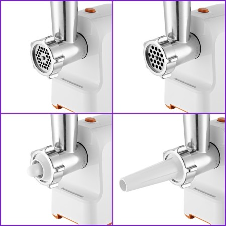KitFort KT-2113-1, 1000 W meat grinder, 4 nozzles, cord 0.7 m, white-orange-3