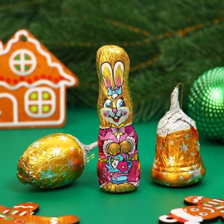 New Year. A set of curly chocolate "Rabbit with a bump and a bell", 48 g-1
