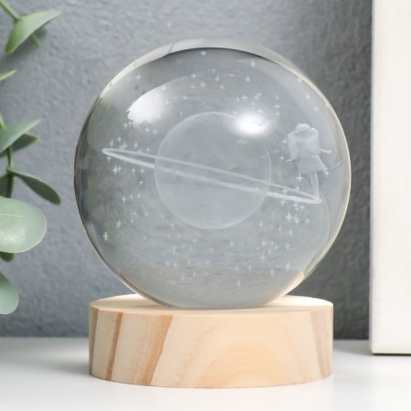 Souvenir glass backlight "Girl in space" d = 8 cm stand wood, usb 8x8x9.5 cm-3