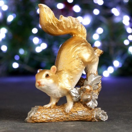 New Year's figure "Squirrel on a branch" Gold, 7x13x16cm
