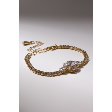 Bracelet with rhinestones "Zircon" Izd, circle, white color in pink gold, l = 15cm-2