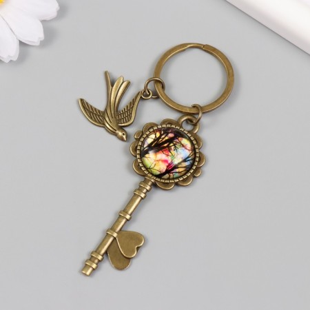 Breek metal, glass "Bird and key with a tree" bronze 10 cm-2