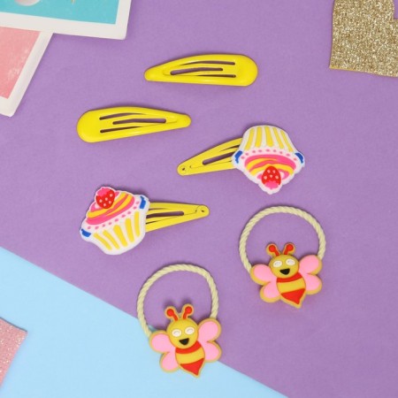 Shirley hair set (2 elastic bands 5 cm, 4 invisible 5.5 cm) bee, yellow-1