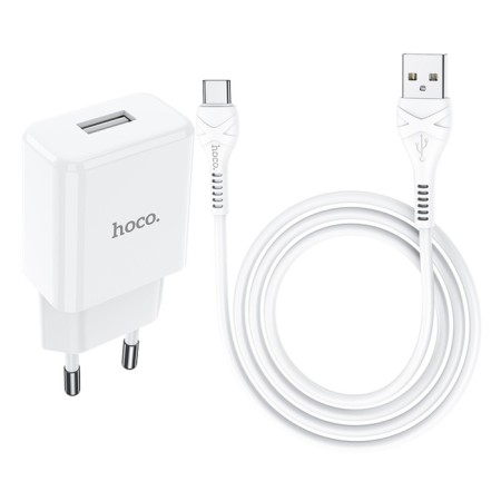 Network charger Hoco N9, USB - 2.1 A, Type -C 1 m cable, white-5