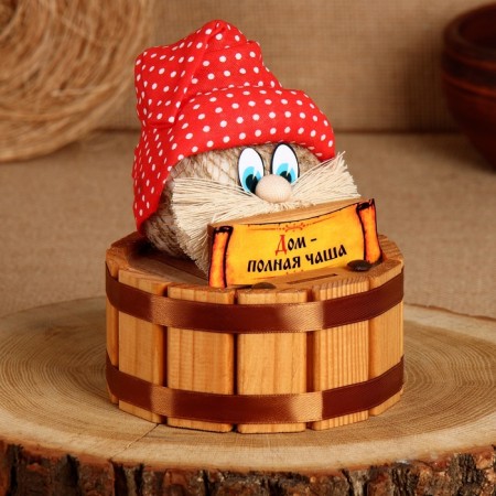 The charm -cap "House - full bowl", on a barrel, 14 x 12 cm, mix-1