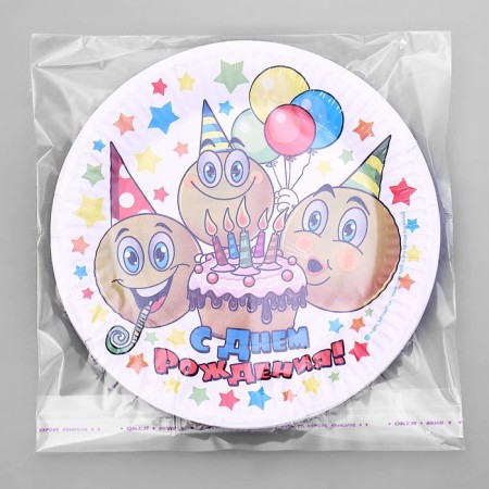 Disposable Boisan Bo cane "Happy Birthday" emoticons and cakes, 18 cm-3