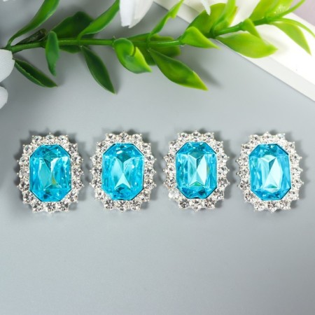 Decor for creativity Metall "Medallion octagonal" blue crystal rhinestones 2x1.5 cm-1