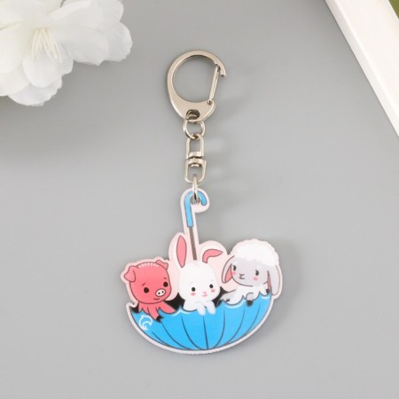 Acryl keychain "Cute animals in the umbrella" 4,7x4.9 cm