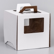 Box for cake 2 windows, with handles, white, 28 x 28 x 28 cm