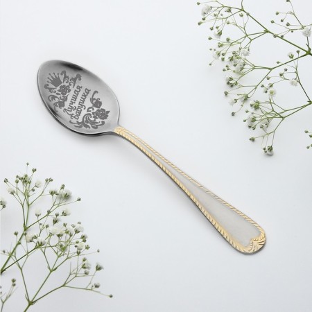 A teaspoon spoon with an engraving “Best Grandma”, in a gift box, 3 x 14 cm.-3