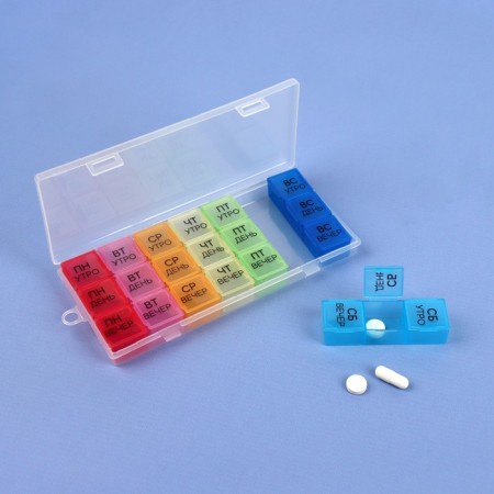 Airman - Organizer "Week", removable cells, morning/day/evening, 19.2 × 8.5 × 2.1 cm, 7 containers of 3 sections, multi -colored-2