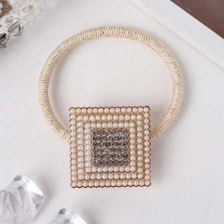 Hair gum "Adeline" rhinestones in a square, 4 cm, white-1