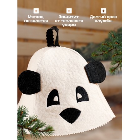 A cap for a bathhouse with children's thermal "Panda" with ears, felt, 100% wool-1