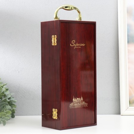 Casket Wood for a bottle "Corona - Crown and Leo" Red tree 3 objects 15x11x35 cm-2
