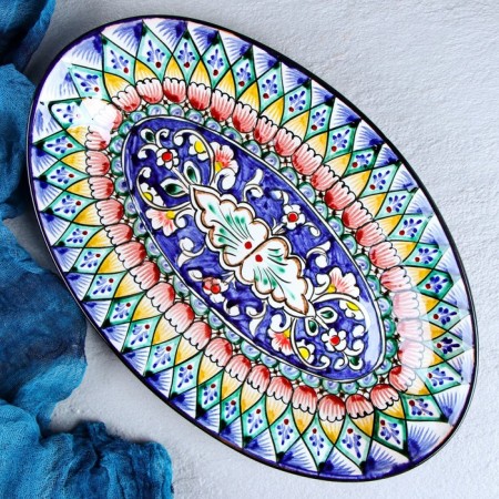 Hollowman Rishtan ceramics "Patterns", 34 cm, multi -colored, oval-12