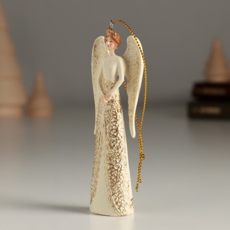 Souvenir Polystone Suspension "Angel in a beige blouse with a collar" 3.5x2x10 cm-3