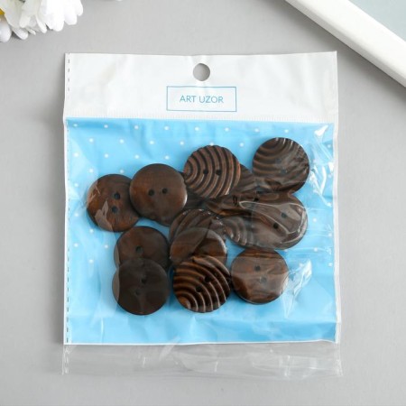 Buttons wood for creativity 2 punctures "march" set 15 pcs 2.5x2.5x0.4 cm-2