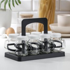 Set for spices on the stand “Spices”, 120 ml, 7.5 × 5 × 8.5 cm, 8 pcs, white color