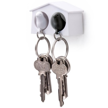Holder+keychain for the keys of the double mini sparrow, white/black