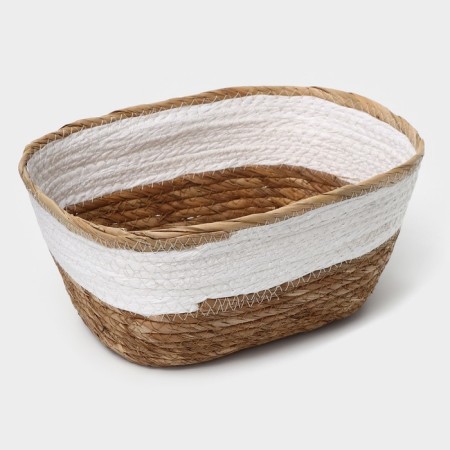 Basket for storage ladled handmade LADOM "Leo", 28 × 17.5 × 11.5 cm, white color-4